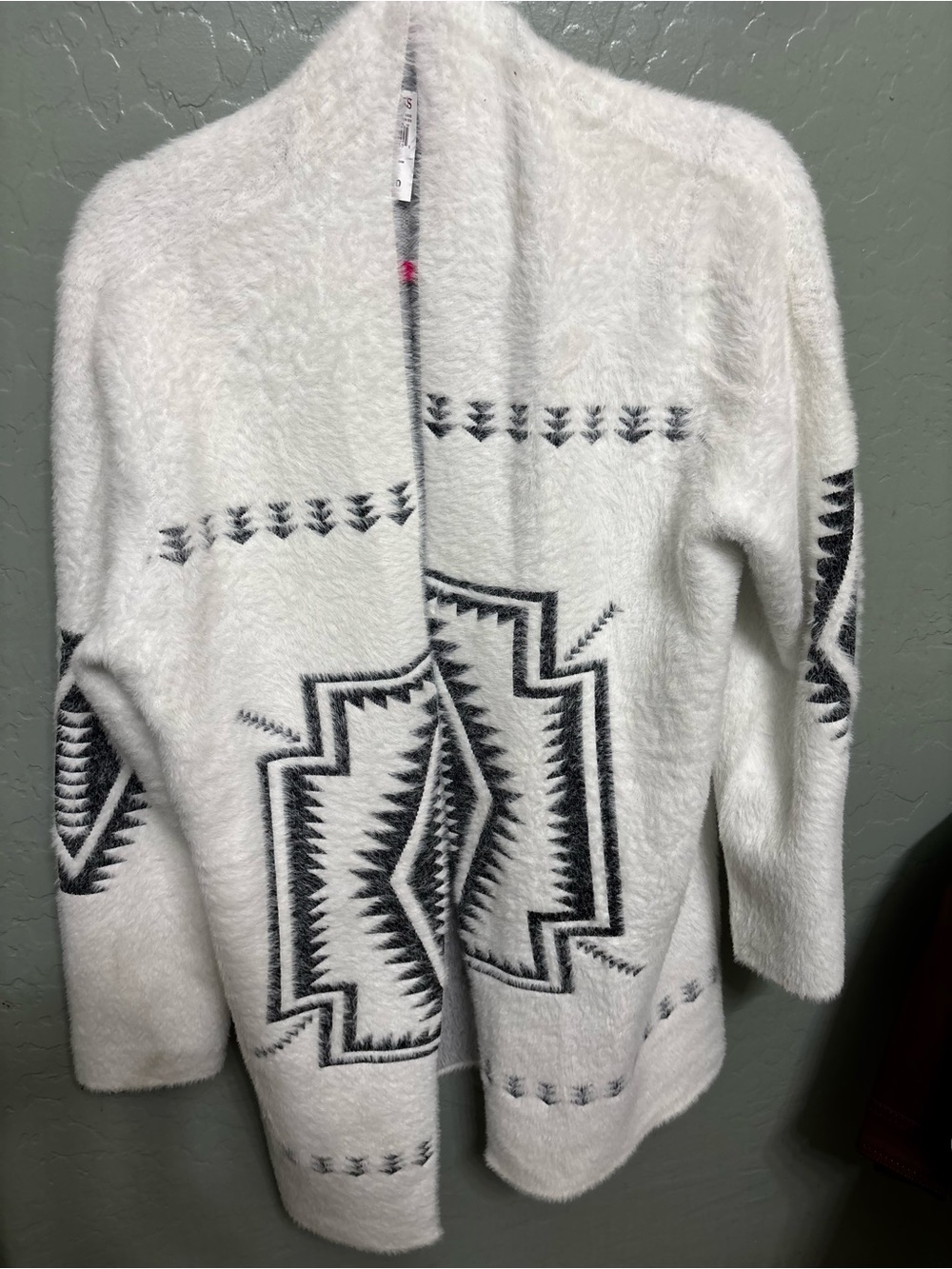 Extra soft and cozy White Aztec-Pattern Open Cardigan Sweater